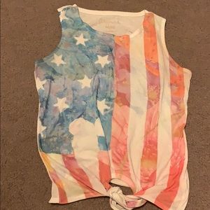 American flag, floral background tie tank top